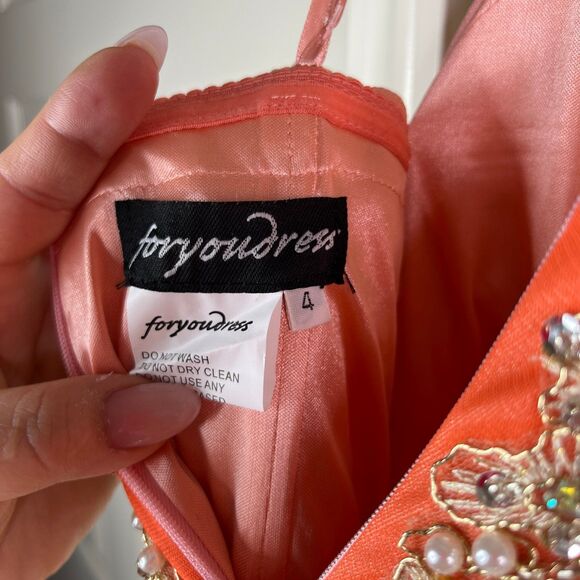 Strapless empire cut elegant dress with rhinestones Coral Size 4 #534 - Picture 9 of 12